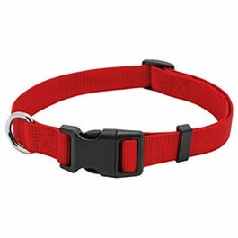Dog Collar, Adjustable, Red Nylon, Quadlock Buckle, 1 x 18 to 26-In.