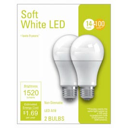 LED Light Bulbs, A21, Soft White, 1520 Lumens, 14-Watts, 2-Pk.