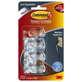 Cord Organizers With Adhesive Strips, Clear, Medium, 4 Clips/5 Strips