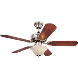 Ceiling Fan With Alabaster Light Fixture, Brushed Nickel, 5 Blades, 42-In.