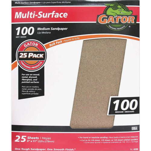 Gator Multi-Surface 9 In. x 11 In. 100 Grit Medium Sandpaper (25-Pack)